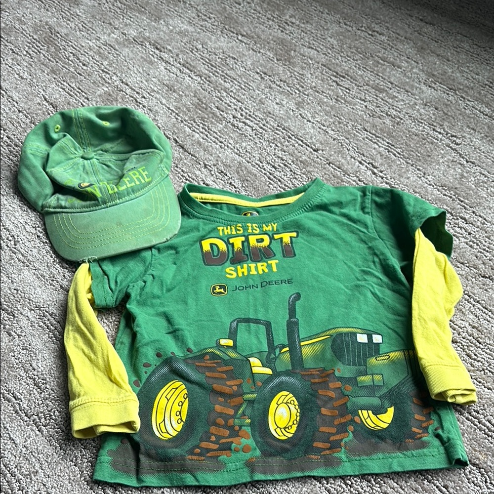 John Deere Green and Yellow Tractor Shirt with Cap